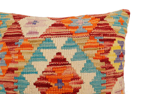 handmade Traditional Pillow Rust Blue Hand-Woven SQUARE 100% WOOL Hand woven turkish pillow2 x 2