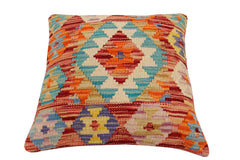 handmade Traditional Pillow Rust Blue Hand-Woven SQUARE 100% WOOL Hand woven turkish pillow2' x 2'