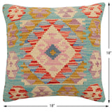 handmade Traditional Pillow Blue Beige Hand-Woven SQUARE 100% WOOL Hand woven turkish pillow2' x 2'