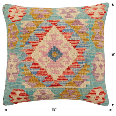 handmade Traditional Pillow Blue Beige Hand-Woven SQUARE 100% WOOL Hand woven turkish pillow2 x 2