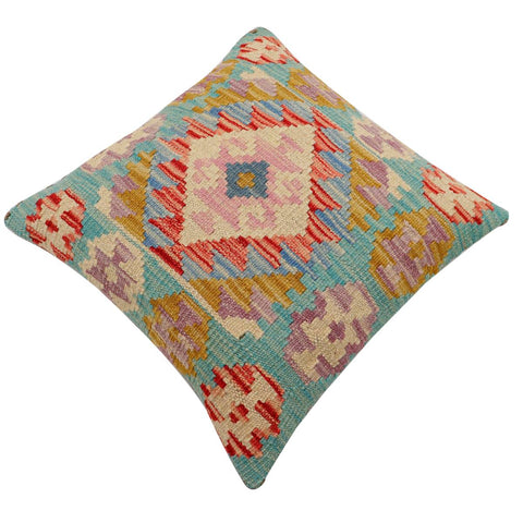 handmade Traditional Pillow Blue Beige Hand-Woven SQUARE 100% WOOL Hand woven turkish pillow2 x 2