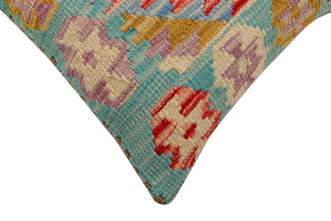 handmade Traditional Pillow Blue Beige Hand-Woven SQUARE 100% WOOL Hand woven turkish pillow2 x 2