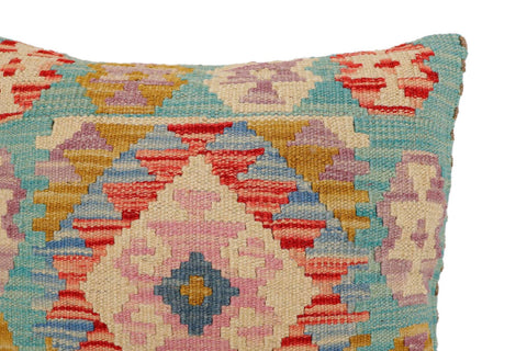 handmade Traditional Pillow Blue Beige Hand-Woven SQUARE 100% WOOL Hand woven turkish pillow2 x 2