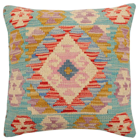 handmade Traditional Pillow Blue Beige Hand-Woven SQUARE 100% WOOL Hand woven turkish pillow2 x 2