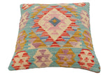 handmade Traditional Pillow Blue Beige Hand-Woven SQUARE 100% WOOL Hand woven turkish pillow2' x 2'