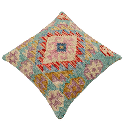 handmade Traditional Pillow Blue Beige Hand-Woven SQUARE 100% WOOL Hand woven turkish pillow2 x 2