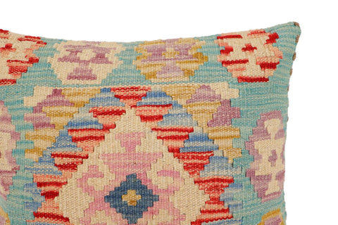 handmade Traditional Pillow Blue Beige Hand-Woven SQUARE 100% WOOL Hand woven turkish pillow2 x 2
