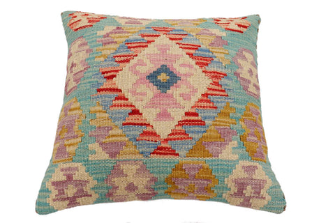 handmade Traditional Pillow Blue Beige Hand-Woven SQUARE 100% WOOL Hand woven turkish pillow2 x 2