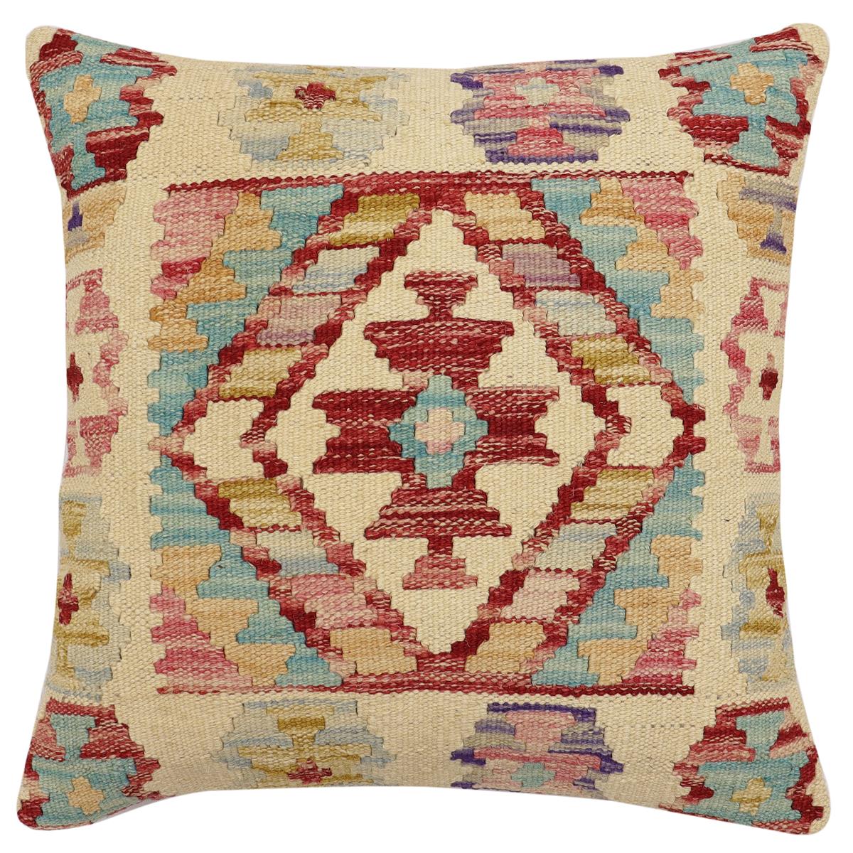handmade Traditional Pillow Beige Rust Hand-Woven SQUARE 100% WOOL Hand woven turkish pillow2 x 2