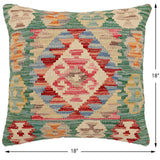 handmade Traditional Pillow Green Rust Hand-Woven SQUARE 100% WOOL Hand woven turkish pillow2' x 2'