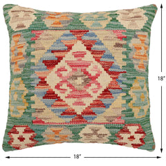 handmade Traditional Pillow Green Rust Hand-Woven SQUARE 100% WOOL Hand woven turkish pillow2' x 2'
