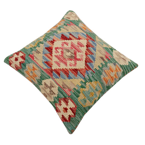 handmade Traditional Pillow Green Rust Hand-Woven SQUARE 100% WOOL Hand woven turkish pillow2 x 2