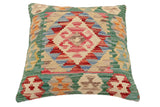 handmade Traditional Pillow Green Rust Hand-Woven SQUARE 100% WOOL Hand woven turkish pillow2' x 2'