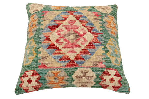 handmade Traditional Pillow Green Rust Hand-Woven SQUARE 100% WOOL Hand woven turkish pillow2 x 2