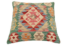 handmade Traditional Pillow Green Rust Hand-Woven SQUARE 100% WOOL Hand woven turkish pillow2' x 2'