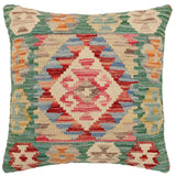 handmade Traditional Pillow Green Rust Hand-Woven SQUARE 100% WOOL Hand woven turkish pillow2' x 2'