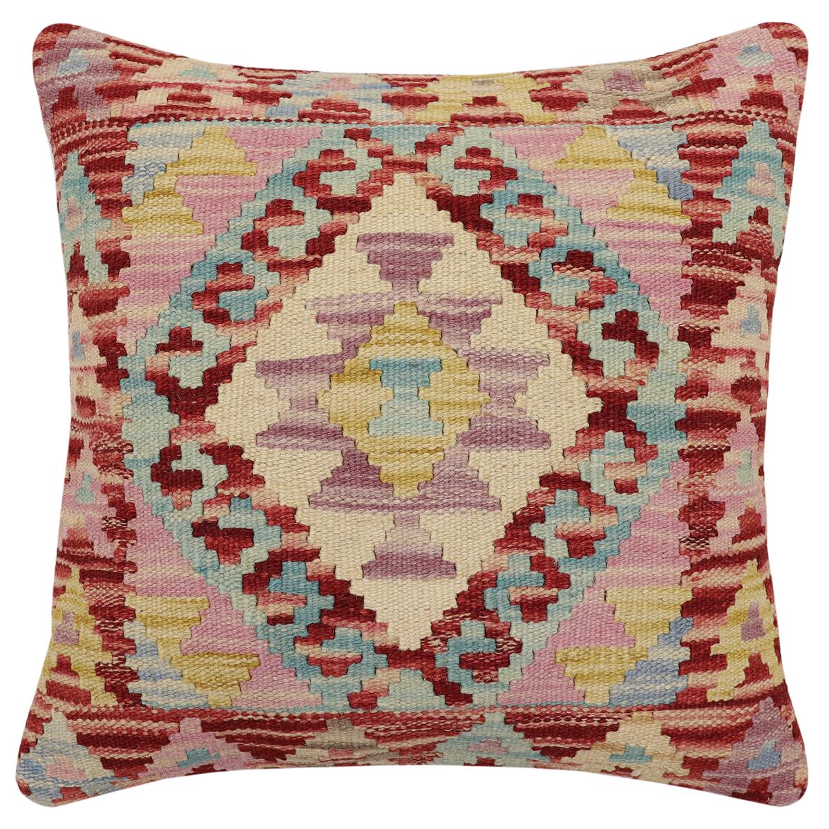 handmade Traditional Pillow Red Beige Hand-Woven SQUARE 100% WOOL Hand woven turkish pillow2' x 2'