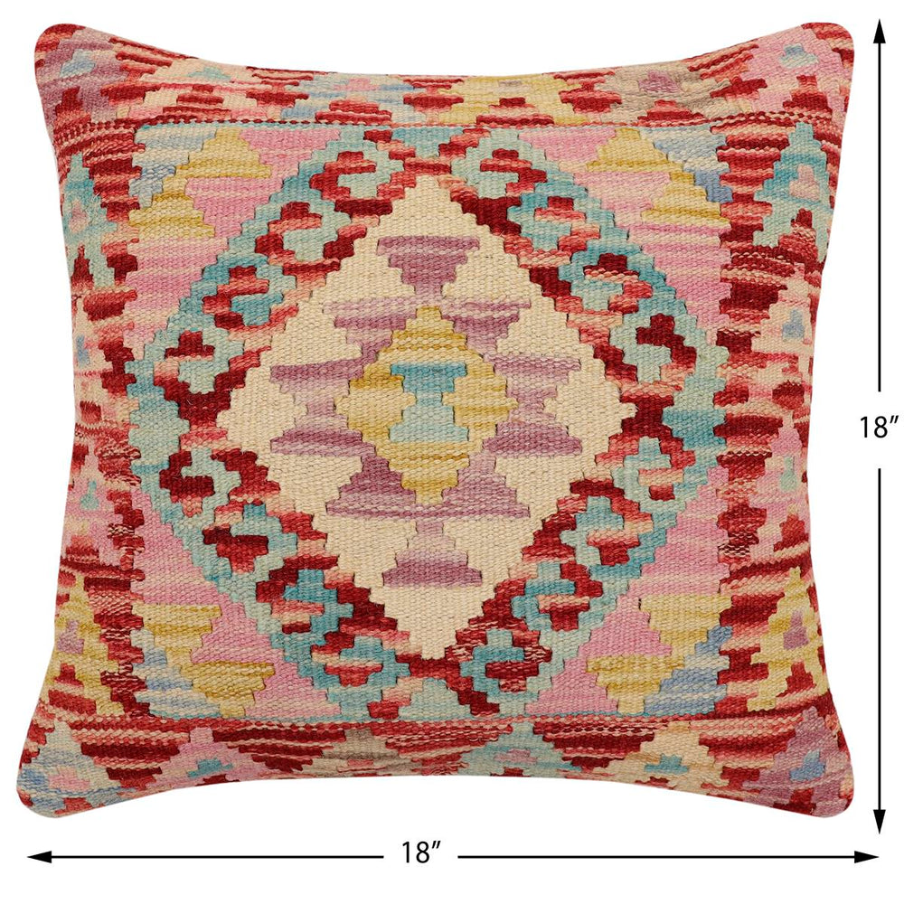 handmade Traditional Pillow Red Beige Hand-Woven SQUARE 100% WOOL Hand woven turkish pillow2' x 2'