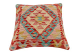 handmade Traditional Pillow Red Beige Hand-Woven SQUARE 100% WOOL Hand woven turkish pillow2' x 2'
