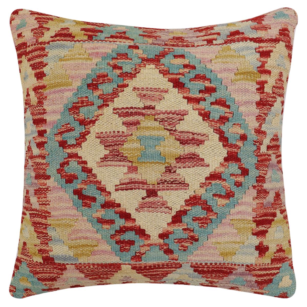 handmade Traditional Pillow Red Beige Hand-Woven SQUARE 100% WOOL Hand woven turkish pillow2 x 2