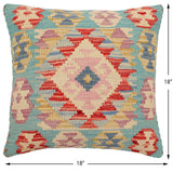 handmade Traditional Pillow Blue Beige Hand-Woven SQUARE 100% WOOL Hand woven turkish pillow2' x 2'