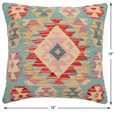 handmade Traditional Pillow Blue Beige Hand-Woven SQUARE 100% WOOL Hand woven turkish pillow2 x 2