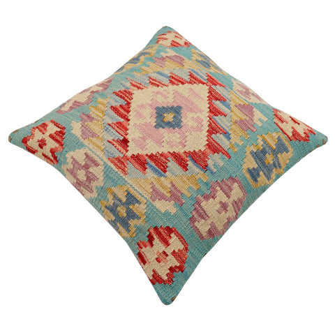 handmade Traditional Pillow Blue Beige Hand-Woven SQUARE 100% WOOL Hand woven turkish pillow2 x 2