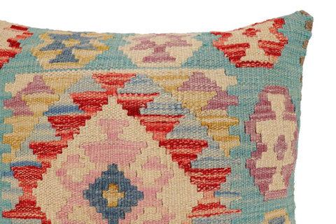 handmade Traditional Pillow Blue Beige Hand-Woven SQUARE 100% WOOL Hand woven turkish pillow2 x 2