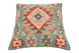 handmade Traditional Pillow Blue Beige Hand-Woven SQUARE 100% WOOL Hand woven turkish pillow2' x 2'