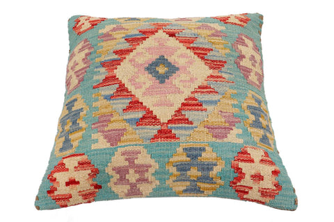 handmade Traditional Pillow Blue Beige Hand-Woven SQUARE 100% WOOL Hand woven turkish pillow2 x 2