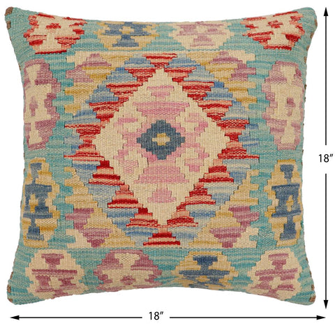 handmade Traditional Pillow Blue Beige Hand-Woven SQUARE 100% WOOL Hand woven turkish pillow2 x 2