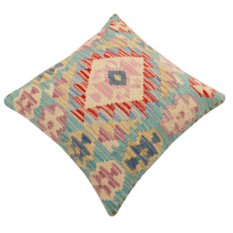 handmade Traditional Pillow Blue Beige Hand-Woven SQUARE 100% WOOL Hand woven turkish pillow2 x 2