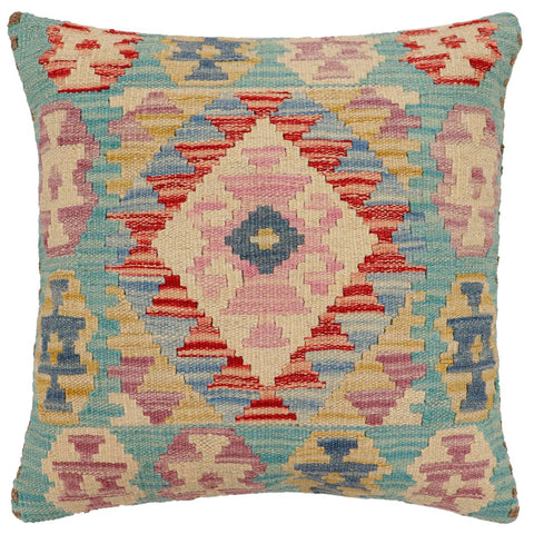 handmade Traditional Pillow Blue Beige Hand-Woven SQUARE 100% WOOL Hand woven turkish pillow2 x 2