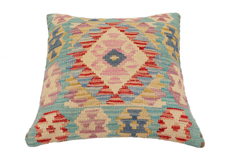 handmade Traditional Pillow Blue Beige Hand-Woven SQUARE 100% WOOL Hand woven turkish pillow2 x 2