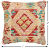 handmade Traditional Pillow Beige Red Hand-Woven SQUARE 100% WOOL Hand woven turkish pillow2' x 2'