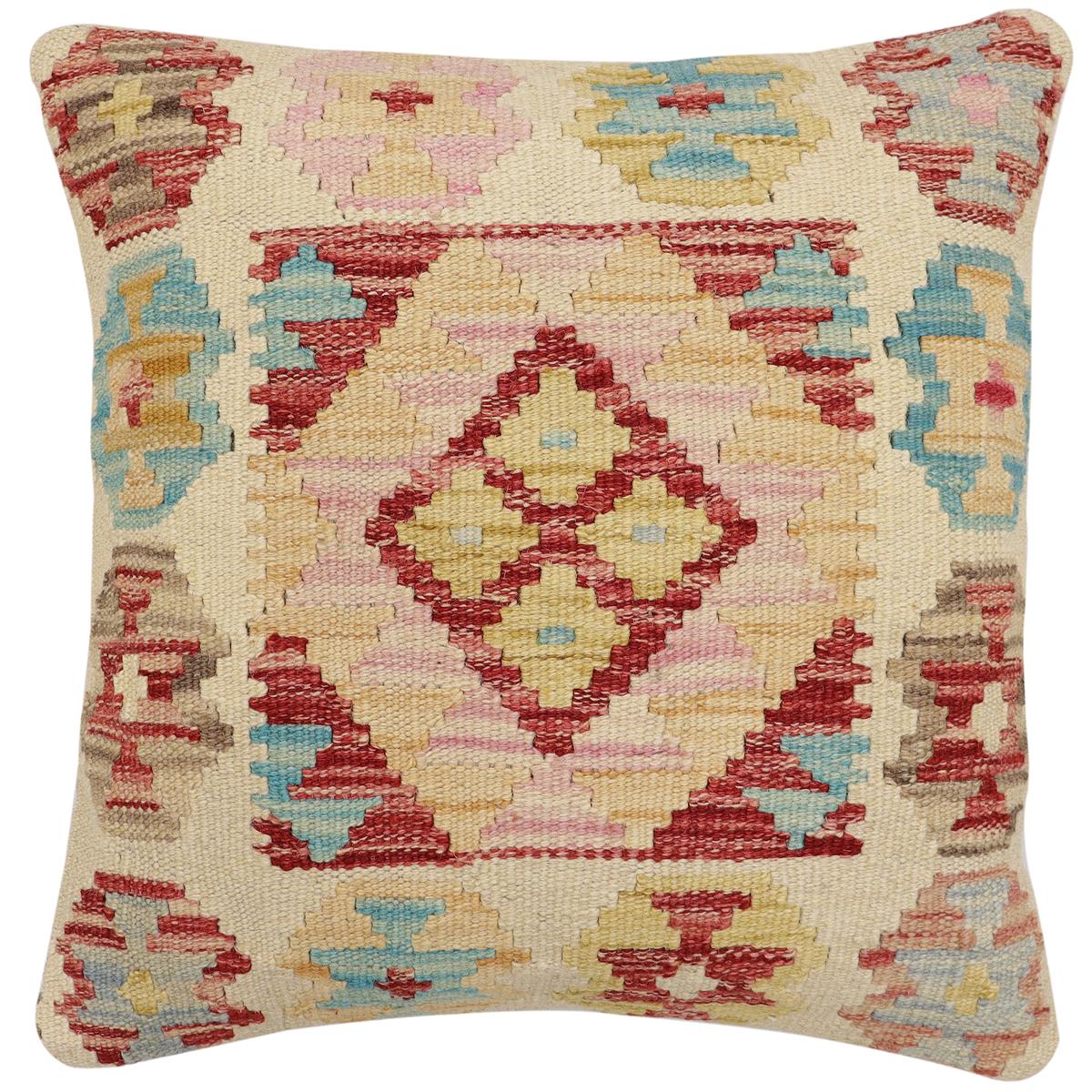 handmade Traditional Pillow Beige Red Hand-Woven SQUARE 100% WOOL Hand woven turkish pillow2 x 2