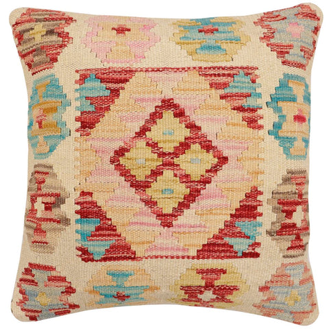 handmade Traditional Pillow Beige Red Hand-Woven SQUARE 100% WOOL Hand woven turkish pillow2 x 2