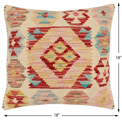 handmade Traditional Pillow Beige Red Hand-Woven SQUARE 100% WOOL Hand woven turkish pillow2 x 2