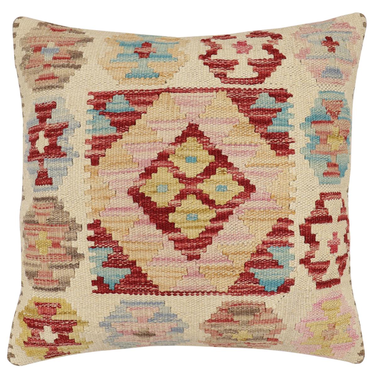 handmade Traditional Pillow Beige Red Hand-Woven SQUARE 100% WOOL Hand woven turkish pillow2 x 2