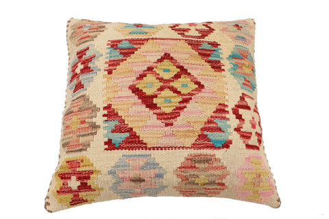 handmade Traditional Pillow Beige Red Hand-Woven SQUARE 100% WOOL Hand woven turkish pillow2 x 2