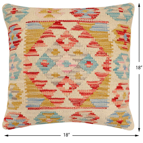 handmade Traditional Pillow Beige Red Hand-Woven SQUARE 100% WOOL Hand woven turkish pillow2 x 2