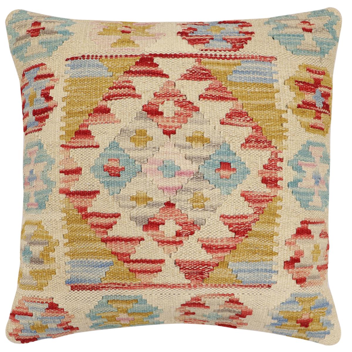 handmade Traditional Pillow Beige Red Hand-Woven SQUARE 100% WOOL Hand woven turkish pillow2 x 2