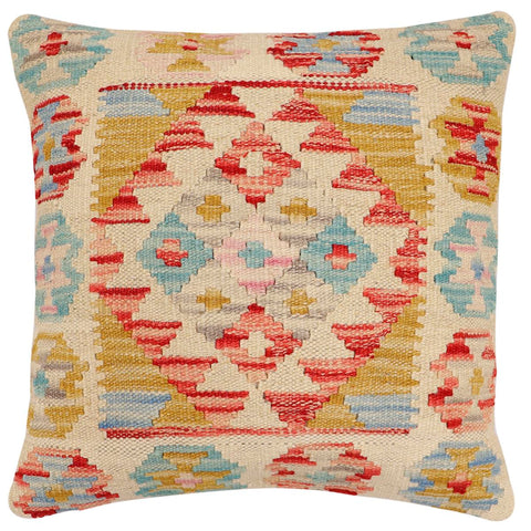 handmade Traditional Pillow Beige Red Hand-Woven SQUARE 100% WOOL Hand woven turkish pillow2 x 2
