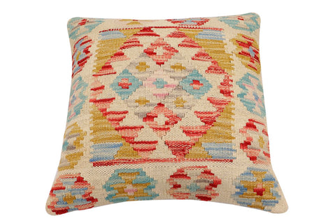 handmade Traditional Pillow Beige Red Hand-Woven SQUARE 100% WOOL Hand woven turkish pillow2 x 2