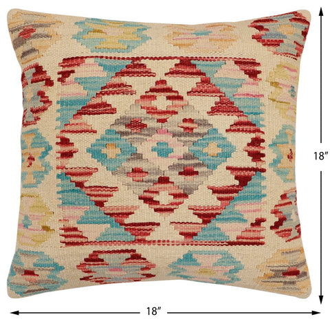 handmade Traditional Pillow Beige Red Hand-Woven SQUARE 100% WOOL Hand woven turkish pillow2 x 2