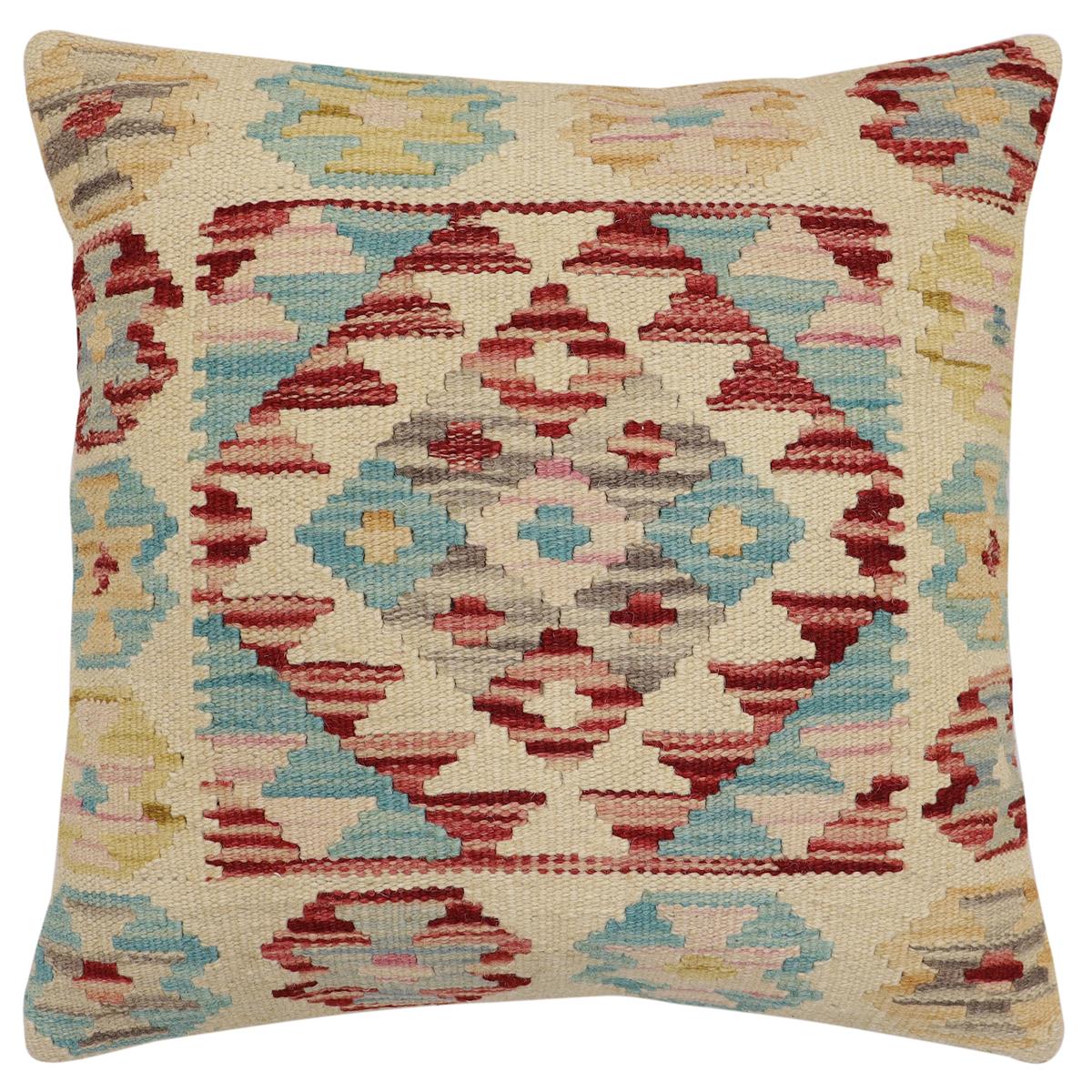 handmade Traditional Pillow Beige Red Hand-Woven SQUARE 100% WOOL Hand woven turkish pillow2 x 2