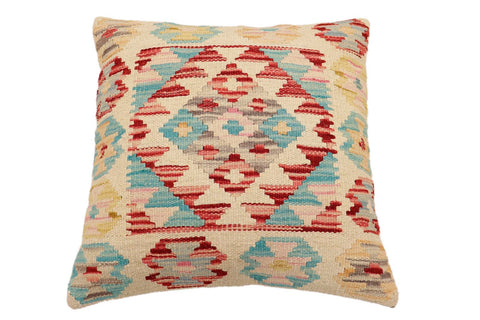 handmade Traditional Pillow Beige Red Hand-Woven SQUARE 100% WOOL Hand woven turkish pillow2 x 2