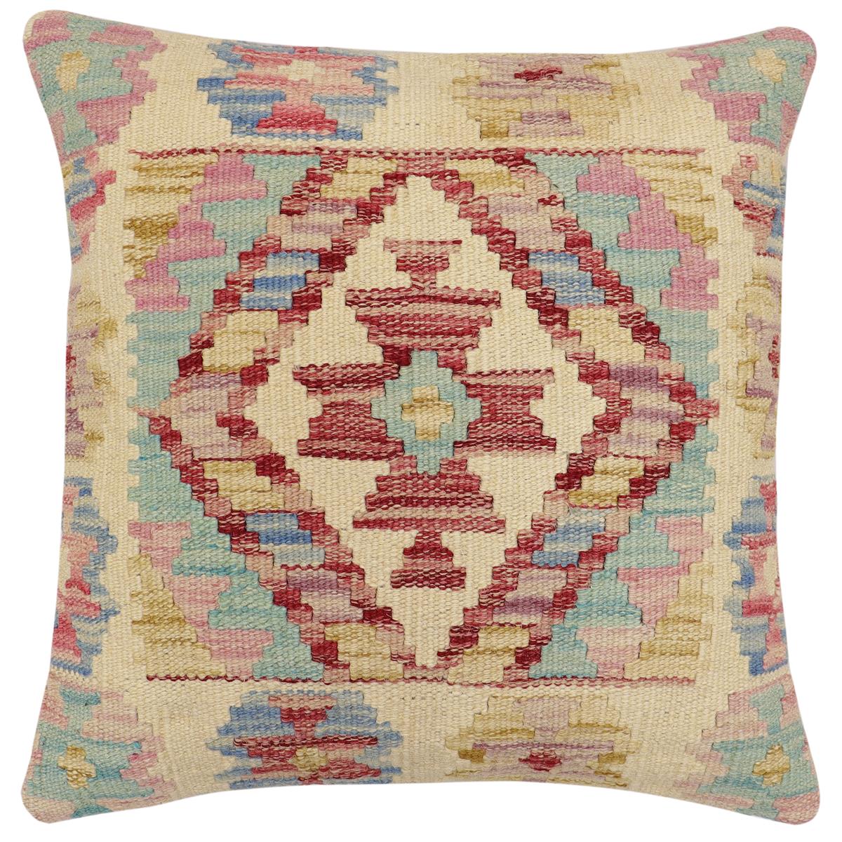handmade Traditional Pillow Beige Rust Hand-Woven SQUARE 100% WOOL Hand woven turkish pillow2 x 2