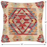 handmade Traditional Pillow Beige Red Hand-Woven SQUARE 100% WOOL Hand woven turkish pillow2' x 2'