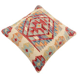 handmade Traditional Pillow Beige Red Hand-Woven SQUARE 100% WOOL Hand woven turkish pillow2' x 2'